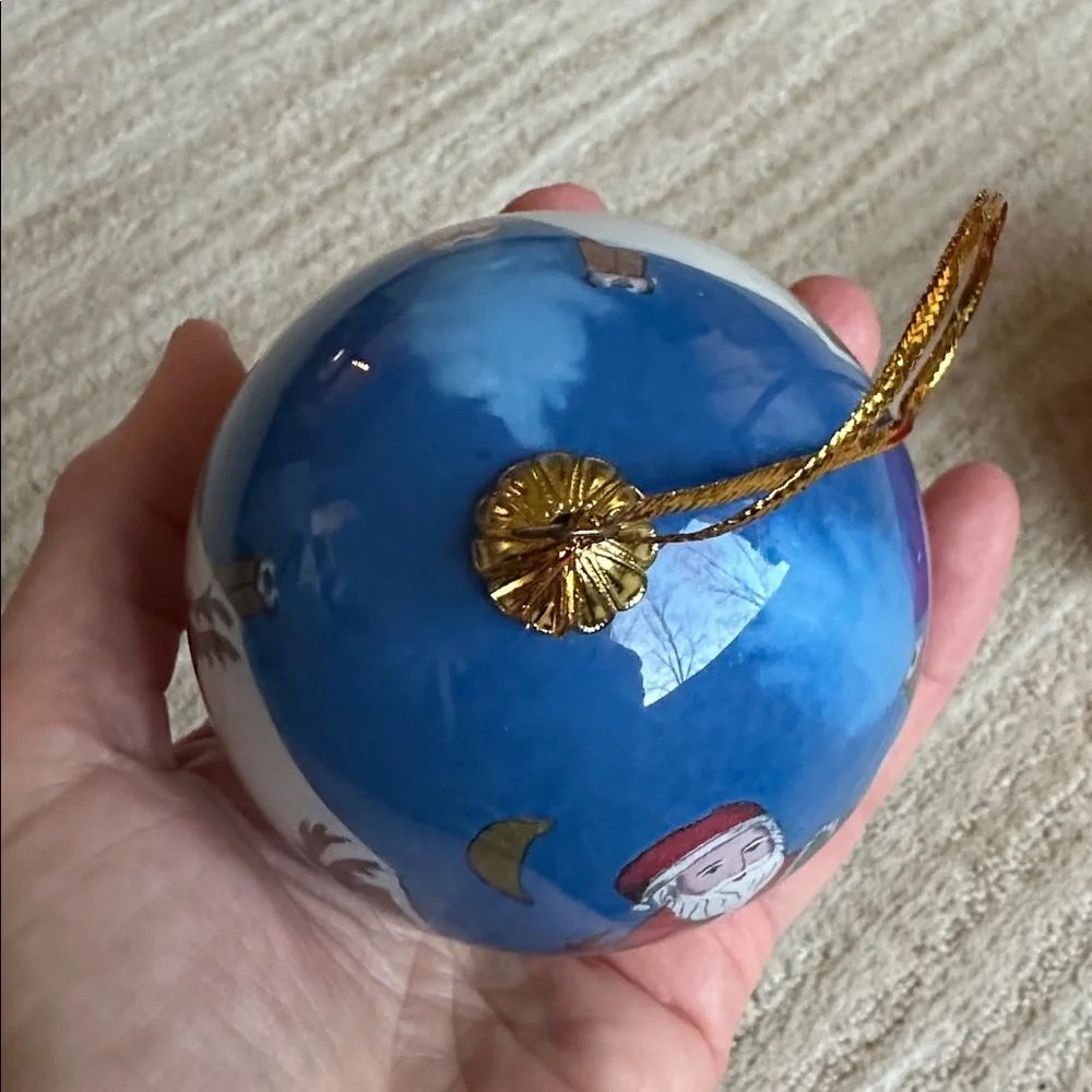 Vintage Pier 1 Li Bien Glass Inside Painted Christmas Ornament Santa Reindeer 98